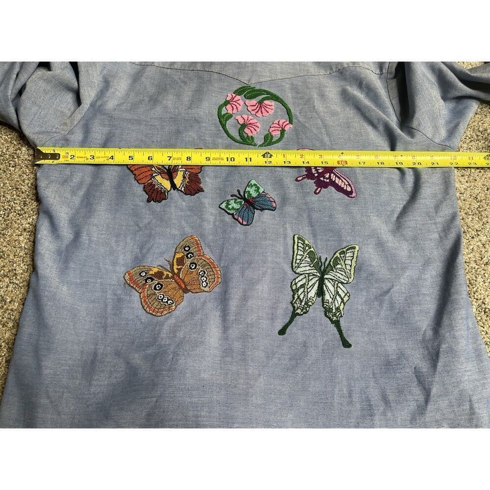 Vintage Sears Western Wear Pearl Snap Shirt Butterfly Flower Appliqué 15-15.5 - Picture 9 of 9